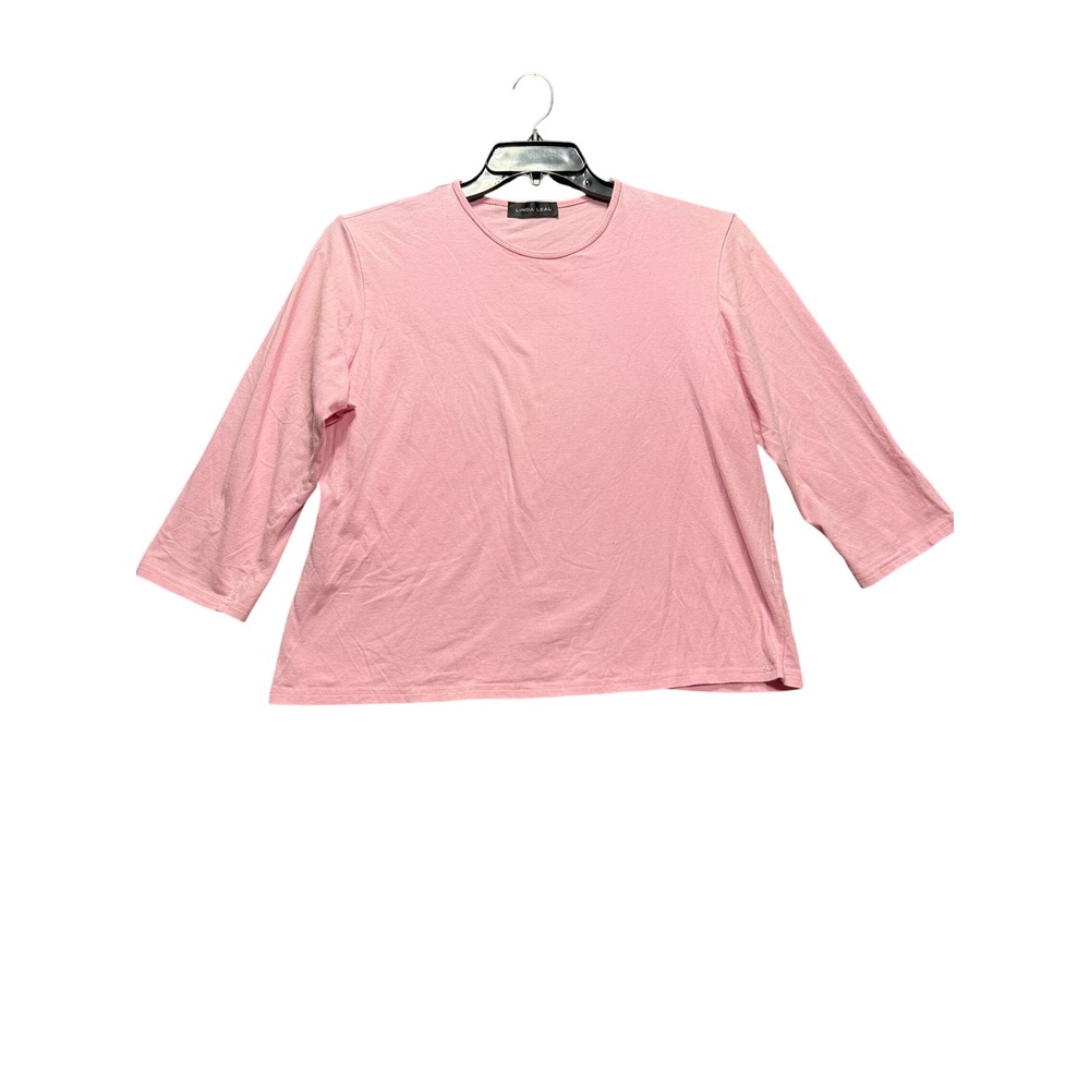 Linda Leal Top Women XL Pink 3/4 Sleeve Cotton Spandex Crew Neck